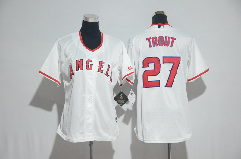 Womens 2017 MLB Los Angeles Angels #27 Trout White Jerseys->women mlb jersey->Women Jersey